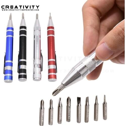 Portable 8 in 1 Aluminum Pen Style Screw Driver Multi-Tool Precision Mobile phone Repair Tool Kit Screwdriver Set Bits