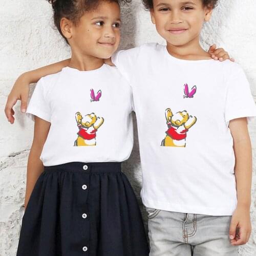 Winnie the Pooh Print Children Girl Boy Tshirt Harajuku Kawaii Fashion Cartoon Casual T Shirts Adult Unisex Family Clothes