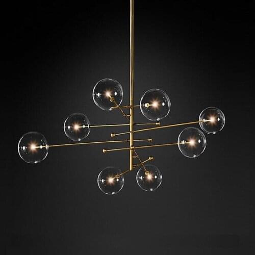 Glass bubble chandelier Lamp Kitchen Dining room Shopping mall Bar RH Italian Designer lamp Chandelier Black Gold Chandelier