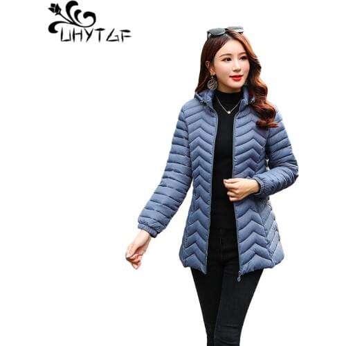 UHYTGF Winter Jacket Women XL-6XL plus size Korean Woman Down cotton Coat Fashion Warm Thin light Female down Cotton Parka X506