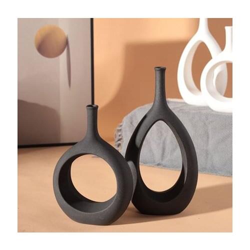 Home Decoration Vase Black and White Hollow Art Oval Vase Creative Simple Flower Arrangement Accessories Living Room Furnishings