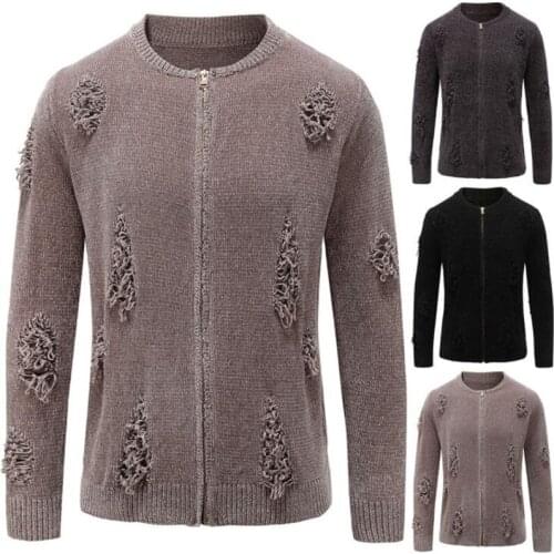 Spring new mens sweater European and American style youth solid color casual round neck knitted cardigan clothing свитер brown