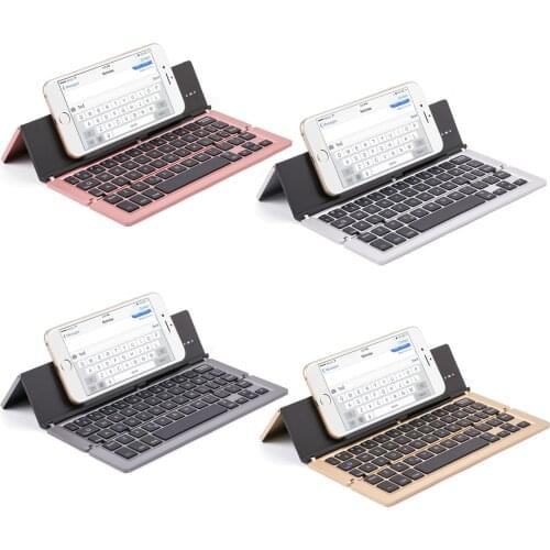 Vococal Portable Foldable Folding Aluminum 58-key Bluetooth Wireless Keyboard with Stand for IOS Android Smartphones Tablets