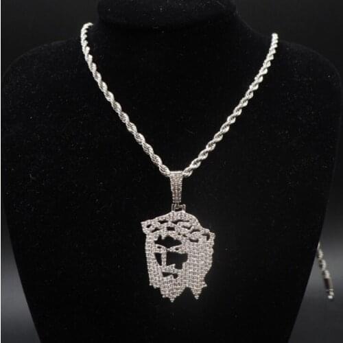High Quality AAAA ZIRCON INLAID CHRISTIAN JESUS FACE HIP hop European American pendant mens bronze jewelry cut-out necklace fas