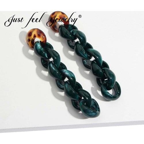 JUST FEEL Vintage Acrylic Long Drop Earrings For Women Korean Fashion Clear Geometric Circle Chan Pendant Dangle Earring Jewelry