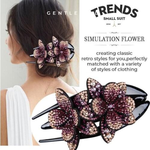 Rhinestone Double Flower Rhinestone Double Flower Hair Clip Hair Crystal Peals Hair Combs Female Elegant Beads Hairgrip Handmade
