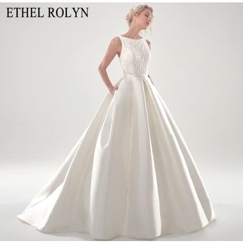 ETHEL ROLYN A-Line Wedding Dress 2020 Elegant Satin Spaghetti Straps Backless Lace Up Beading Scoop Bride Gowns Vestido De Noiva