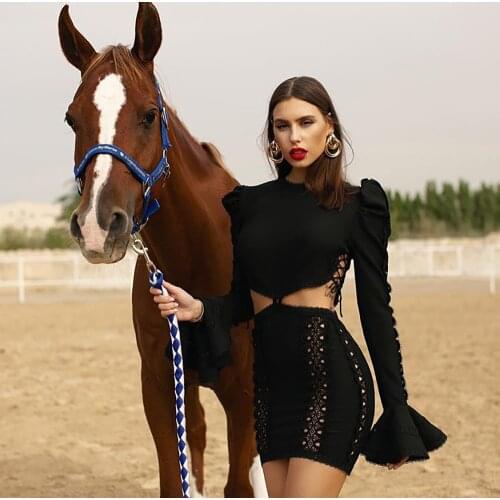 2021 High Quality Runway Lace Mini Dress Spring Women Sexy Vintage Embroidered Hollow Out Flare Sleeve Celebrity Fashion Evening