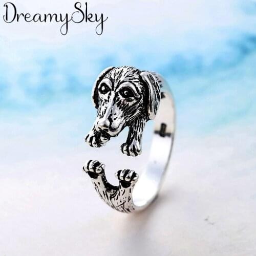 DreamySky Boho Style Silver Color Dog Rings For Women Lady Girls Opening Rings Party Gifts Anillos 2019