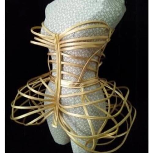 Gold openwork armor Jumpsuit future space warrior bar gogo costume Dj Dancers Sexy Nightclub DS Singer Rave Clothes Stage Wear