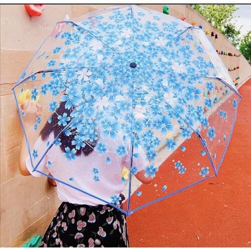 Fully automatic three-folding women transparent umbrella small fresh romantic style female umbrella windproof strong umbrella