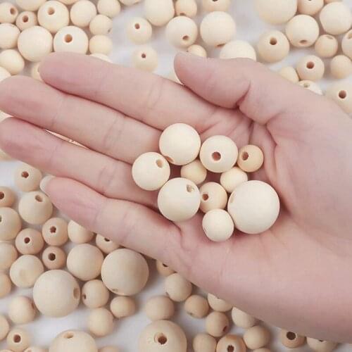 1100Pcs Wood Beads Unfinished Round Wooden Loose Beads Wood Spacer Beads for Craft Making Decorations and DIY Crafts