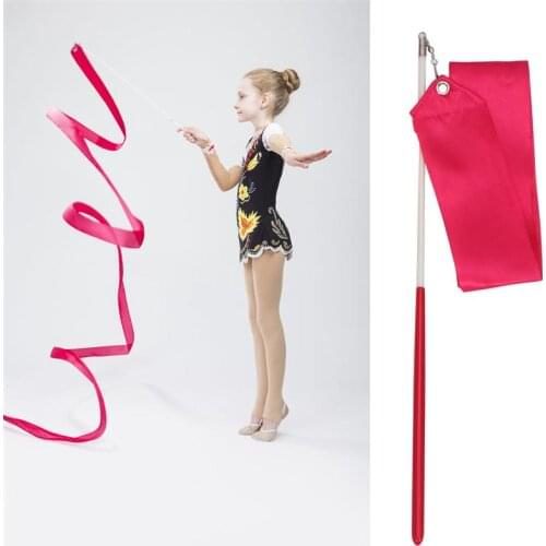 12pcs 2 Meters Rhythmic Art Gymnastics Ribbon with Stick Children Dancing Streamers Riband Rod for Gymnastics