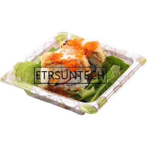 400sets Transparent Printing Lunch Box Disposable Sushi Box Anti-fog Box Cover Anti-skid Japanese Sashimi Salmon Packing Box