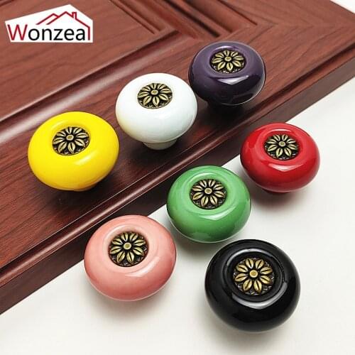 5PCS Vintage Ceramic Knobs Door Cupboard Handle Dresser Drawer Wardrobe Pulls With Screws Furniture Hardware