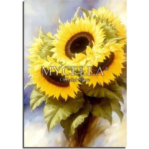 5D DIY Diamond Painting Flowers Diamond Embroidery Cross Stitch Sunflower Needlework Full Round Rhinestone Mosaic Home Decor