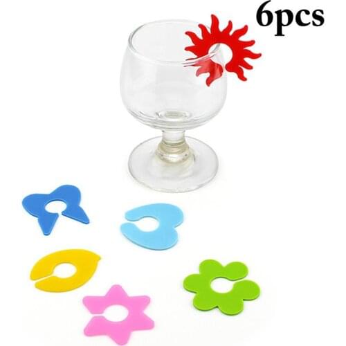 6pcs Creative Silicone Glass Markers Colorful Wine Cup Label Identification Mark Banquet Party Bar Drink Cup Labels Marker Tags