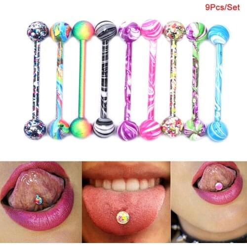 9PCS/8PCS Mix Multicolor Coating Stainless Steel Barbell Tongue Piercing Jewelry Industrial Piercing Nipple Ring