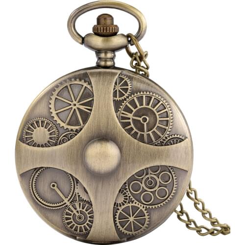 Antique Gear Exquisite Pocket Watch Delicate Sculpture Pattern Numerals Quartz Dial Practical Chain Pendant Men Women Collection