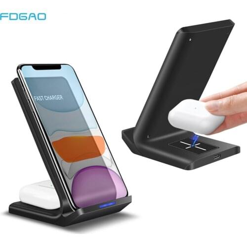 FDGAO 15W Fast Qi Wireless Charger For iPhone 12 11 8 X XS XR Phone Holder 2 in 1 Fast Charging Dock For Samsung S21 S20 Note 20