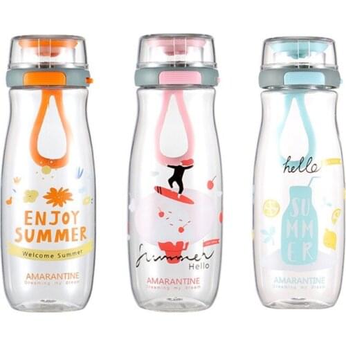500ml Summer Cartoon Transparent Water Bottle Portable Sports Bounce Cup Lid Side Lock Leak-Proof Water Cup For Child Adult 2021