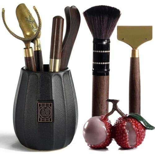 Tea Ceremony Six Gentlemen Suit Kungfu Tea Set Bamboo Tea Tray Accessories Black Sandalwood Solid Wood Tea Art Decoration
