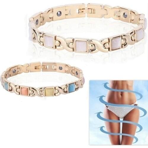 Elegant Women Rose Gold Energy Stone Magnetic Therapy Weight Loss Weight Bracelet Slimming Health Magnetic Jewelry Gifts A4Z201