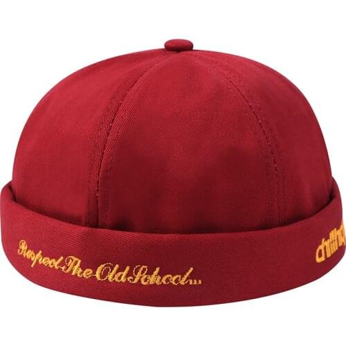 Brimless Hat for Men Women Fitted Cotton Bonnet Skullcap Red Letter Youth Summer Black Brimless Cap Docker Sailor Watch Beanie