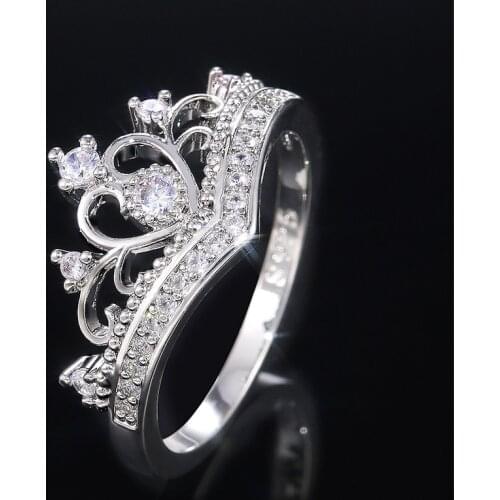 Classic Crown Ring For Women Shiny Crystal Zircon Romantic Lady Wedding Engagement Rings Fashion Jewelry Accessories Gift