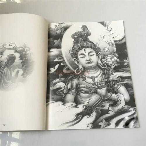 Tattoo Pattern Manuscript Book Bodhi Three Small Still Tattoos Atlas Guanyin Tatoo Black Gray Sketch Books Carving Drawing Sale