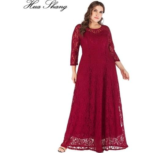 6XL Plus Size Lace Party Dresses For Evening Women Autumn Winter Three Quarter Sleeve Lace Hollow Out Backless Sexy Long Dress