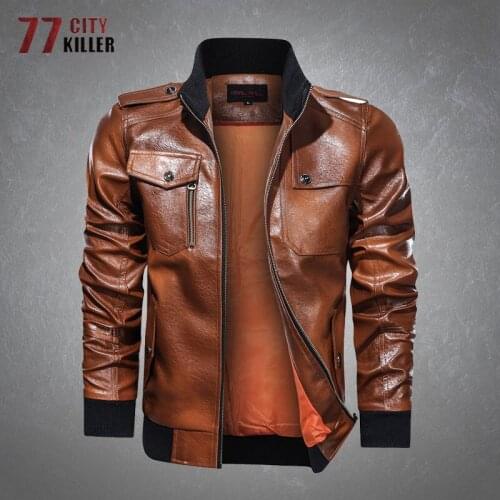 New PU Leather Jacket Men Casual Multi-Pockets Waterproof Faux Leather Jackets Male Fashion Loose Motorcycle Bomber Mens Coats