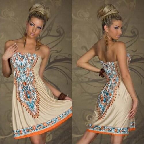 M/L/XL/XXL Free Shipping Fashion Retro Vintage Paisley Hippie Summer Beach Dress Women Casual Strapless Printed Dress For Women