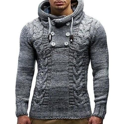 Men Winter Turtleneck Sweaters Slim Casual Warm Retro Knitted Sweaters Autumn Warming Button Drawstrintg Men Pullovers