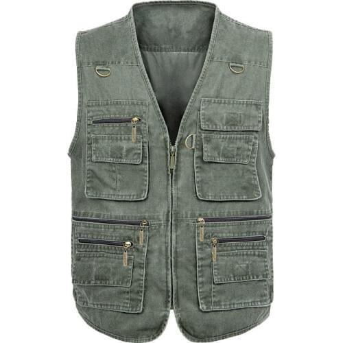 2021 men 16 pocket denim waistcoat pocket large yards and vests 7XL