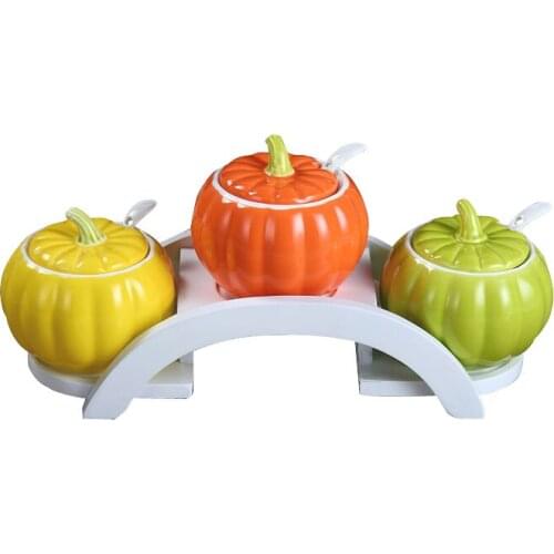 Kitchenware Creative Pumpkin Chilli Ceramic Condiment Cans Set Salt Condiment Bottles mason glass jars and lids sugar jar