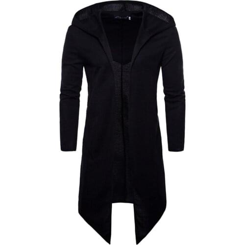 2020 Spring and Autumn New Large Size Mens Solid Color Medium Length Unbuttoned Hooded Cape Slim Hip-hop Hoodie for Men