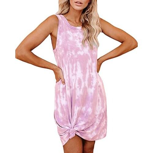 Tie-dye Printed Sexy Club Sweet Fresh Loose O-Neck A-LINE Vest Dress Chinese Fashion Summer New Cotton Womens Pullover Dresses