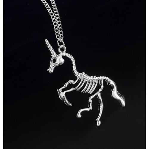 Hyperbole Unicorn Skeleton Pendants & Necklaces Women Personality Punk Alloy Unicorns Necklace Fashion Jewelry