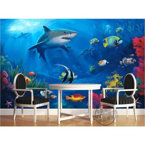 Custom photo 3d room wallpaper Non-woven mural sea world shark 3d wall murals wallpaper for walls 3 d decoration painting