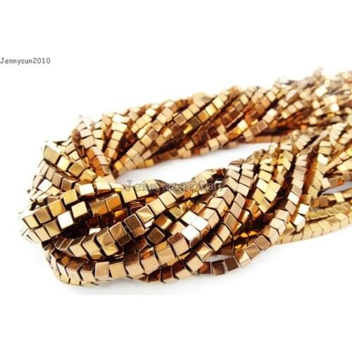 Natural Hematite Healing Gems Stones Square Cube 3mm Beads Non Magnetic Metallic Copper 15.5'' Jewelry Making 10 Strands/Pack