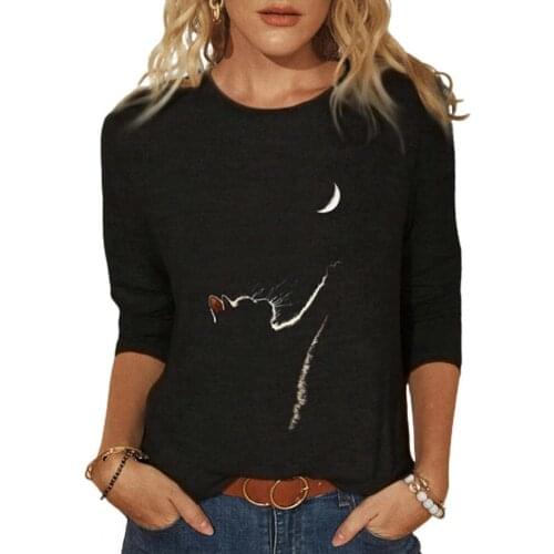 Tops Autumn Women Cute Cats 3D Print Long Sleeve Top Women O Neck T-shirt Loose Tunic T-shirt Long Sleeve Top Lady Clothing