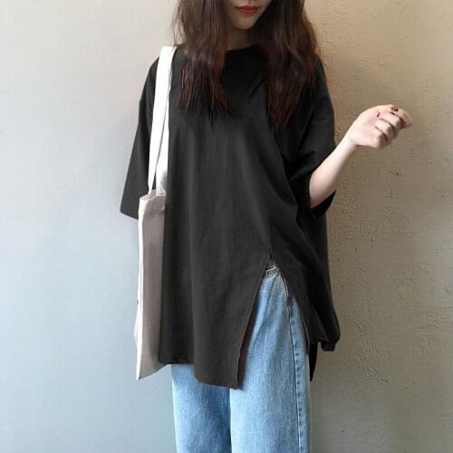 Summer Streetwear Plus Size Splid Color Women T Shirt Half Sleeve 2020 Loose irregular Womens TShirt Split Female Top Tee