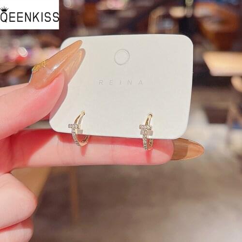 QEENKISS EG7143 Fine Jewelry Wholesale Woman Girl Birthday Wedding Gift Round AAA Zircon 925 Sterling Silver Needle Stud Earring