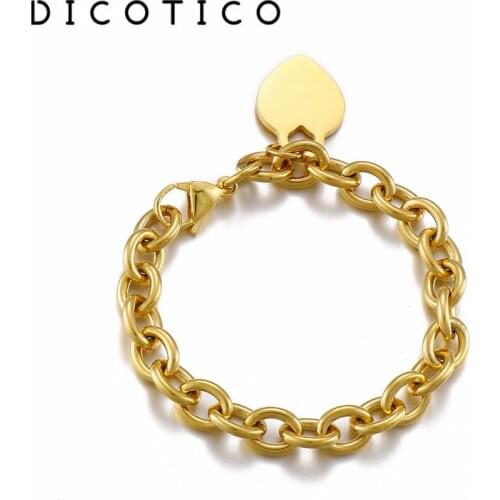 Women Wristband O Link Chain Bracelet Stainless Steel Heart Bangles For Women Lobster Mujer Pulseras Jewelry Wholesale Items