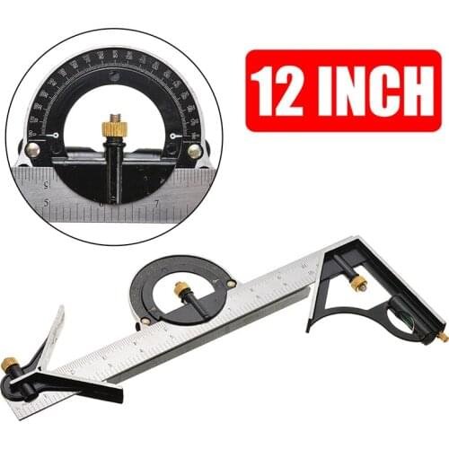 1Pcs 12inch Combined Square Angle Ruler Measuring Tool Tri- Square Ruler Steel protractor Measure Tool Carpenter Tools