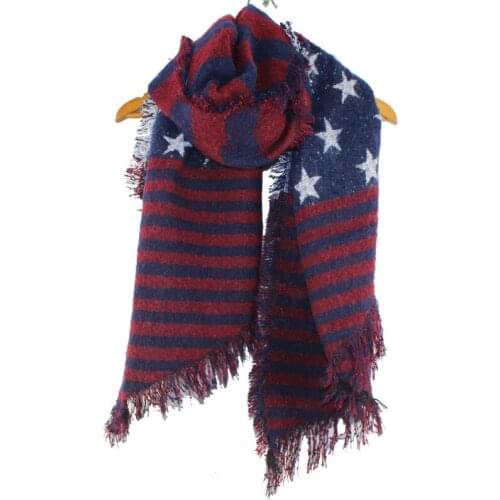 100pcs/lot new fashion woven winter warm Bevel star and striped scarf shawl pashmina/flag scarf