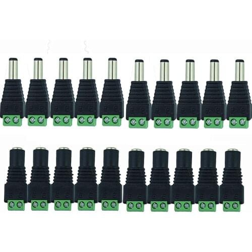 DC12V 10pcs Male+10pcs Female 2.1x5.5MM DC Power Plug Jack Adapter Connector Plug for CCTV Single Color LED Strip Light
