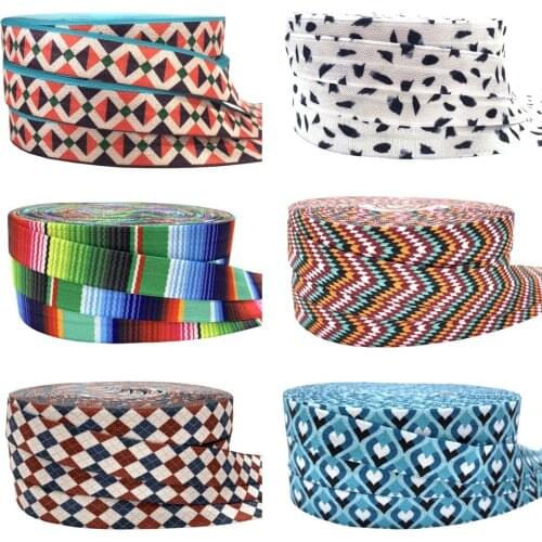 16mm Colorful Stripe Geometry Printed Elastic Band DIY Crafts Sewing Accessories Hair Ties Bracelet Hair Accessory