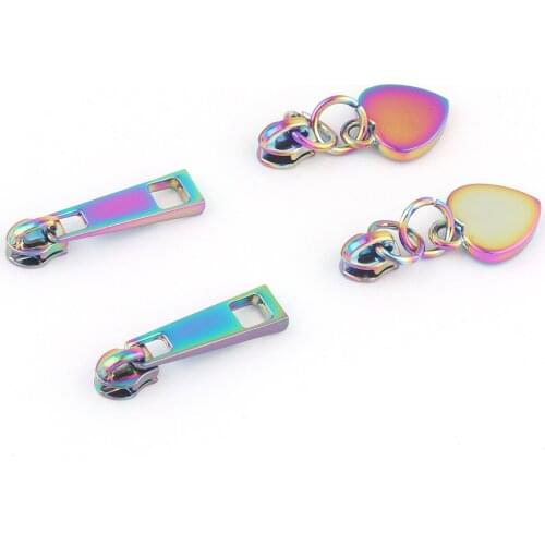 3# Rainbow Metal Zipper Head Purse Handbag Hardware Heart Shape Canvas Nylon Coil Zip Jacket For Sewing Purse Bags Clothing
